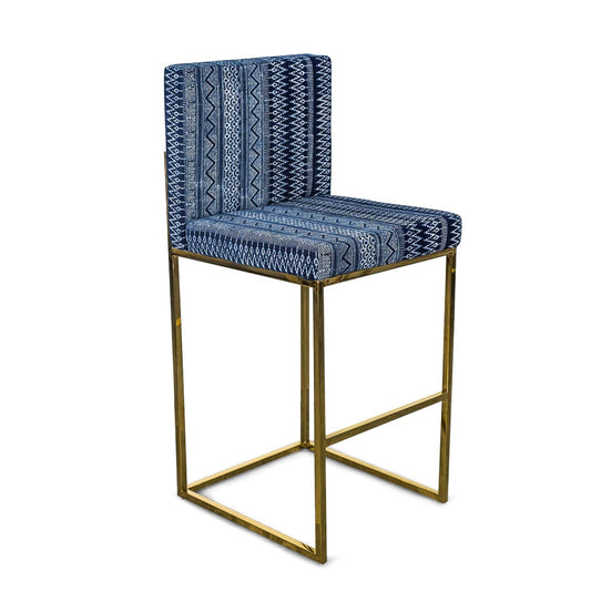 Bar Stool in Hand Printed Indigo Mud Cloth