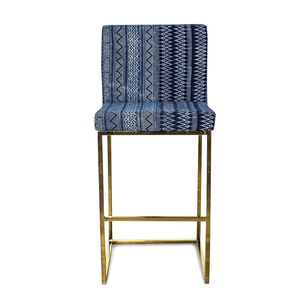 Bar Stool in Hand Printed Indigo Mud Cloth