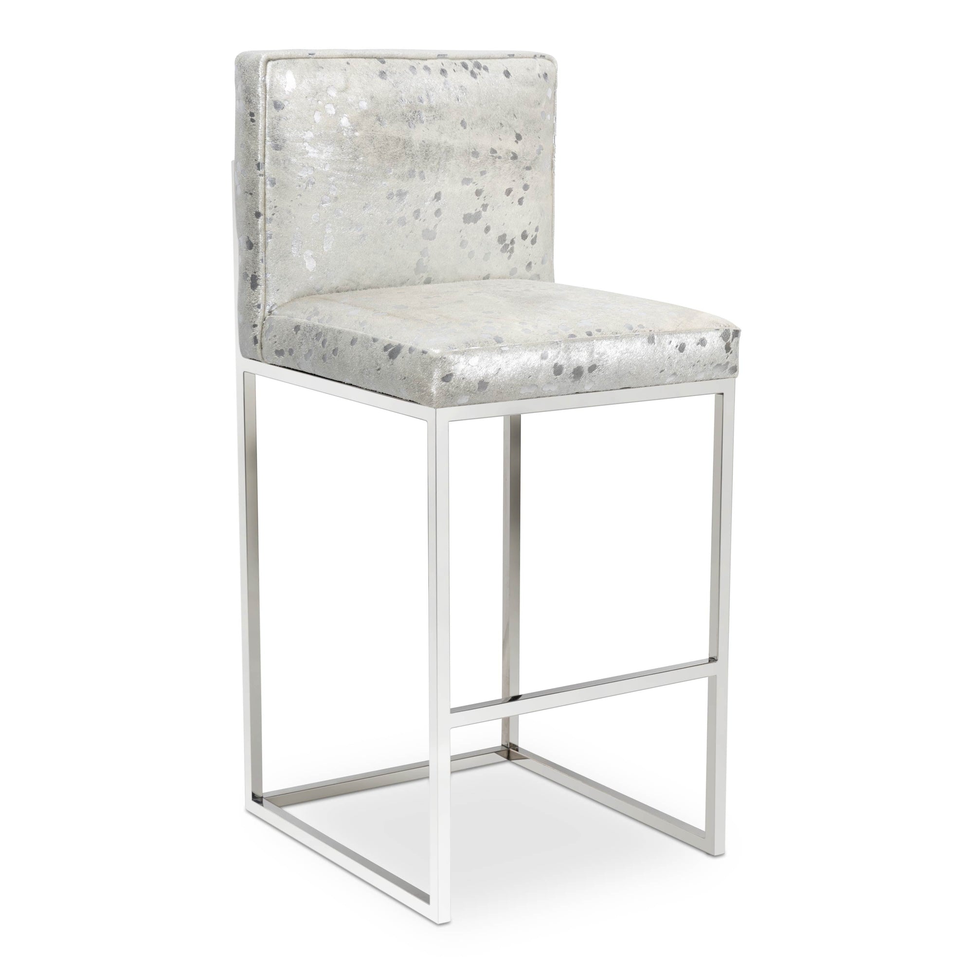 Bar Stool in Chrome Speckled Cowhide