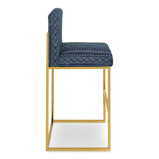Bar Stool in Hand Printed Indigo Mud Cloth (Set of 5)